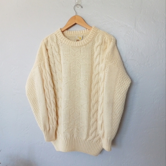 Dale Of Norway Chunky Cable Knit Crewneck Sweater 100% Wool Ivory Ecru - Picture 5 of 15